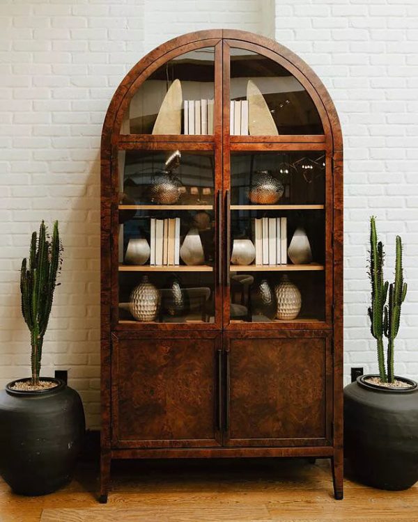 Hattie Burl Glass Cabinet Tall display Case Wood Storage Cabinets - Image 2