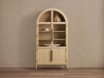 Hattie Glass Tall Display Cabinet Oak Wood Living Room Storage Cabinet - Image 5