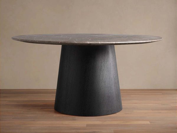 Saint Germain Round Dining Table with Carrara Marble Top Wood Toulouse Base - Image 7