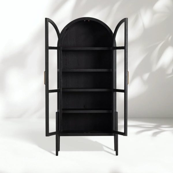 Hattie Wright Mediterranean Glass Door Display Cabinets Wood Living Dining Room Tall Cabinets - Image 20
