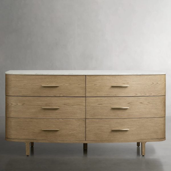 Danny Wood Six-Drawer Dresser with Marble Top Chest Of 6 Drawers Storage Cabinet - Image 7