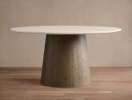 Saint Germain Round Dining Table with Carrara Marble Top Wood Toulouse Base - Image 11