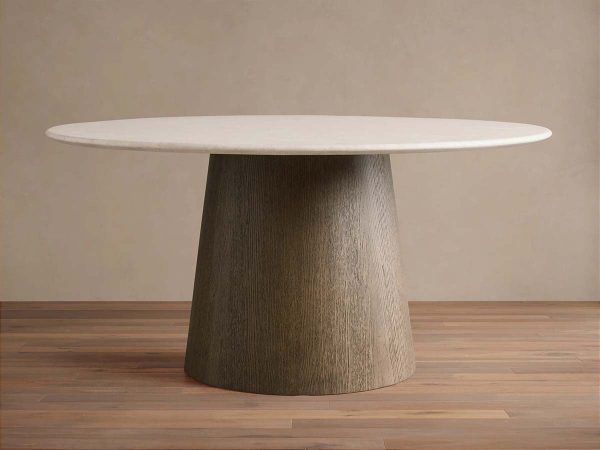 Saint Germain Round Dining Table with Carrara Marble Top Wood Toulouse Base - Image 11
