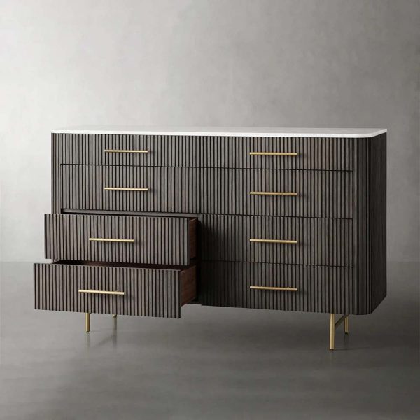Finnley Wood Eight-Drawer Dresser with Marble or Bluestone Top Rural Chest Of 8 Drawers Cabinet - Image 11