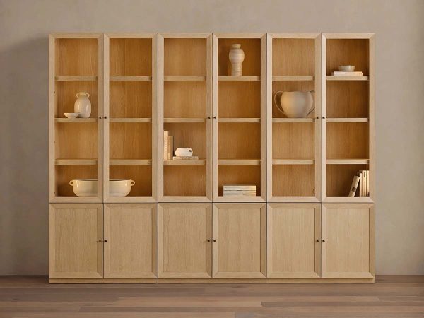 Nason Modular Glass Display Cabinets Oak Wood Tall Cabinets Large Bookcase with Integrated LED Lighting - Image 7
