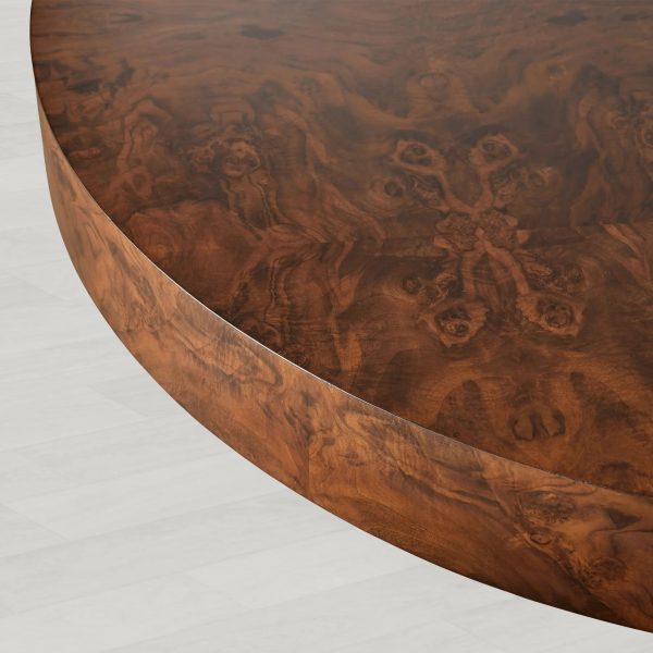 Cinzia Burl Round Coffee Table Walnut Wood Cocktail Table Plinth Base Sofa Center Tea Table - Image 4