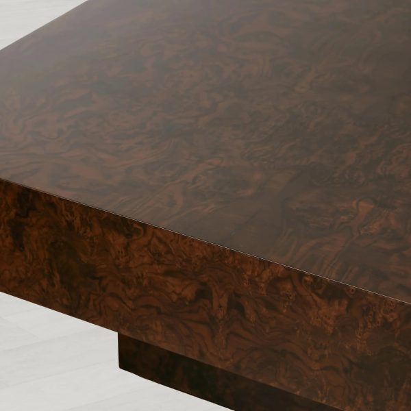 Cinzia Rectangle Burl Coffee Table Plinth-style Base Cocktail Table Wood Sofa Center Tea Table - Image 3