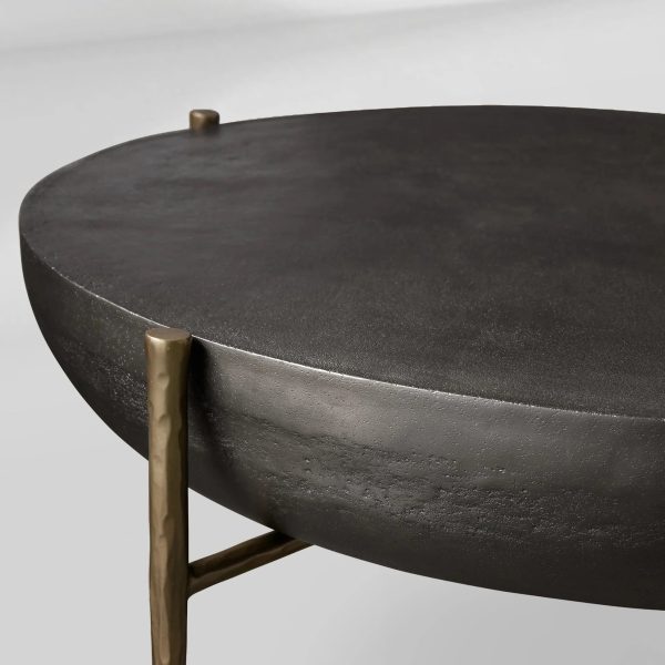 Donovan Cast Aluminum Coffee Table Round Living Room Cocktail Table Metal Top Center Tea Table - Image 3