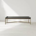 Malone Leather Top Coffee Table Modern Cocktail Table Living Room Center Tea Table with Steel Base - Image 4