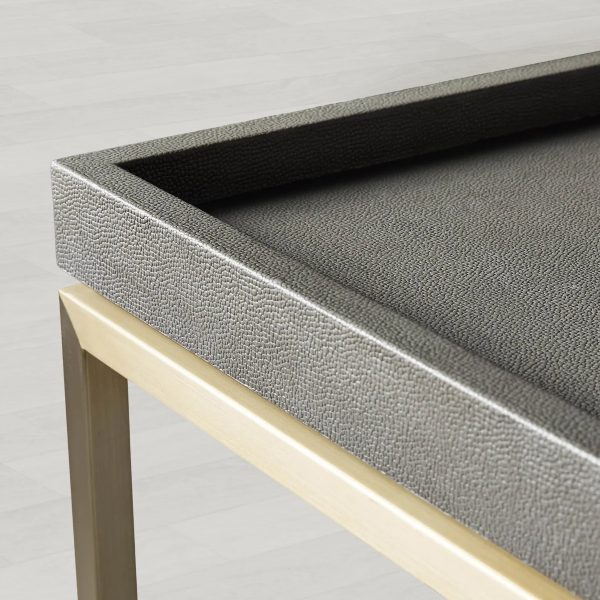 Malone Leather Top Coffee Table Modern Cocktail Table Living Room Center Tea Table with Steel Base - Image 6