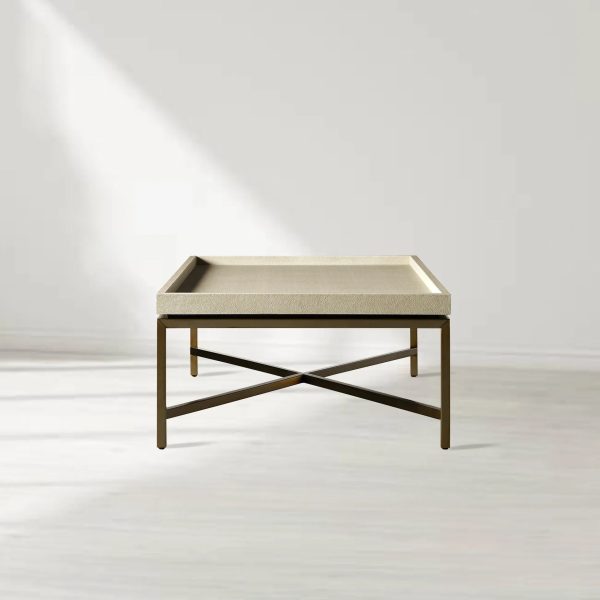 Malone Leather Top Coffee Table Modern Cocktail Table Living Room Center Tea Table with Steel Base - Image 3