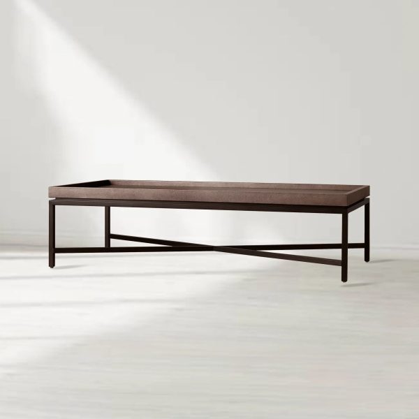 Malone Leather Top Coffee Table Modern Cocktail Table Living Room Center Tea Table with Steel Base - Image 7