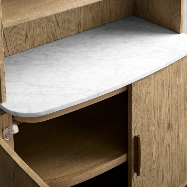 Danny Wood Tall Display Hutch With Marble Top Oak Sideboard buffet Storage Table Kitchen Pantry Cabinet - Image 7