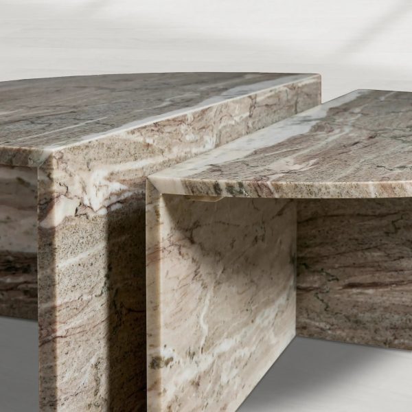 Riggs Modular Marble Circular Coffee Table Natural Stone Cocktail Table Sofa Center Tea Table - Image 3