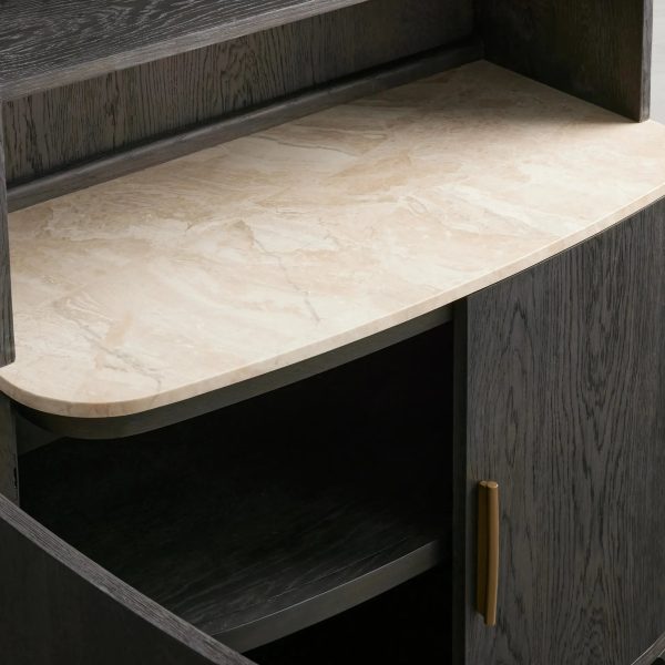 Danny Wood Tall Display Hutch With Marble Top Oak Sideboard buffet Storage Table Kitchen Pantry Cabinet - Image 3