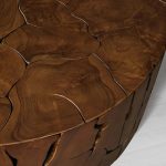 Kalmar Natural Teak Round Coffee Table Hand-Assembled Slices Cocktail Table Unique Living Room Center Tea Table - Image 2