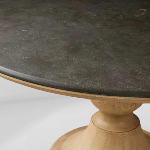 Amelia Dining Table with Marble Top & Wood Curved Base Natural Stone Dining Table - Image 5