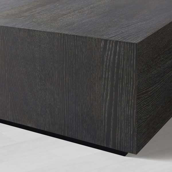 Sullivan Square Oak Coffee Table Black Wooden Plinth Cocktail Table Living Room Center Tea Table - Image 3