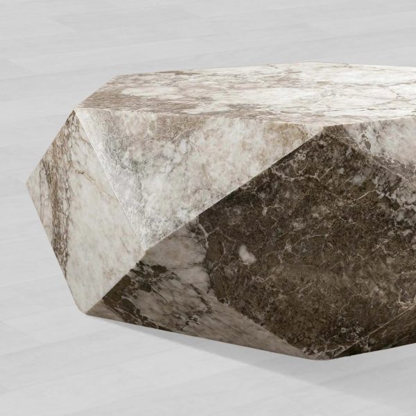 Lysa Natural Onyx Coffee Table Unique Wood Frame Cocktail Table Living Room Center Geometric Tea Table - Image 3