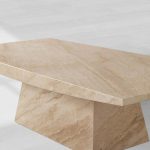 Ilaria Stone Coffee Table Beige Coralle Marble Pedestal Cocktail Table Living Room Center Tea Table - Image 3