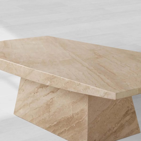 Ilaria Stone Coffee Table Beige Coralle Marble Pedestal Cocktail Table Living Room Center Tea Table - Image 3
