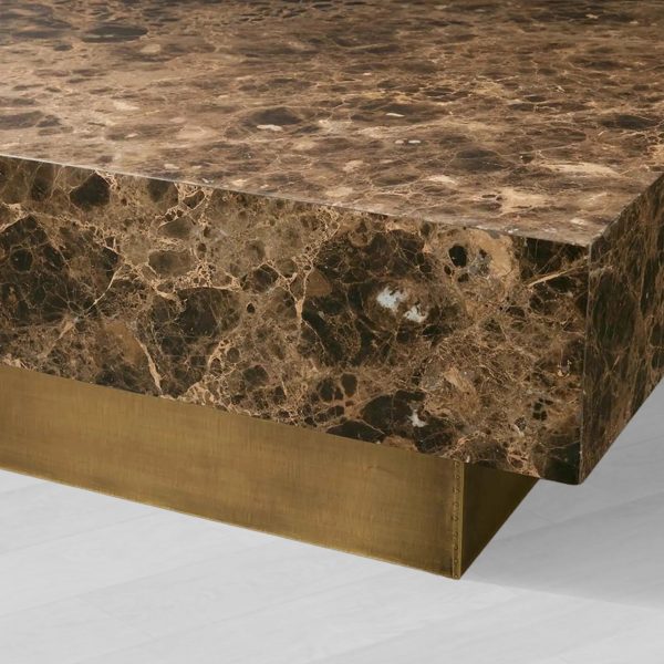 Zelie Emperador Marble Coffee Table Brushed Brass Base Cocktail Table Living Room Luxury Center Tea Table - Image 3