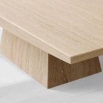 Ilaria Light Travertine Coffee Table Italian Stone Pedestal Center Tea Table Living Room Cocktail Table - Image 3