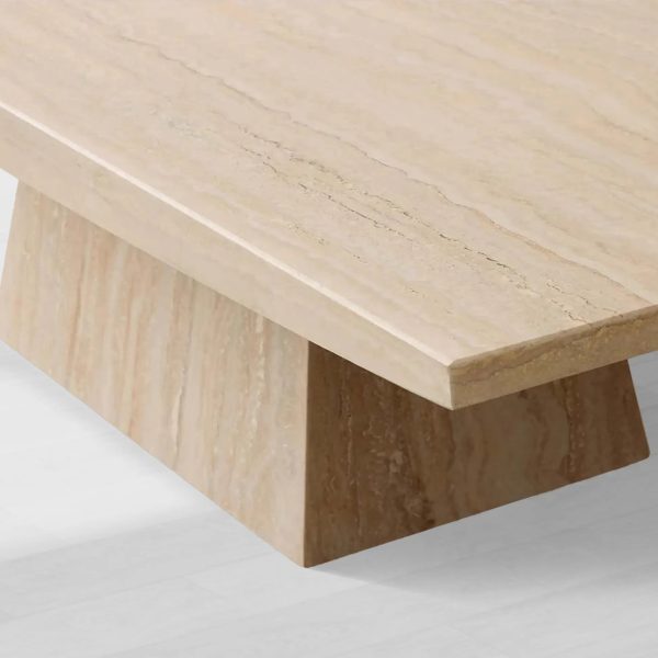 Ilaria Light Travertine Coffee Table Italian Stone Pedestal Center Tea Table Living Room Cocktail Table - Image 3