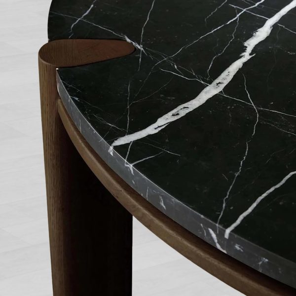 Pyet Round Marble Top Coffee Table Oak Wood Base Cocktail Table Living Room Center Tea Table - Image 3