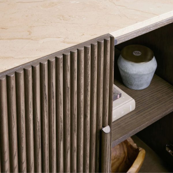 Astor Marble Top Sideboard Buffet Table Wood Living Room Entryways Cabinet Reeded Detailing - Image 3