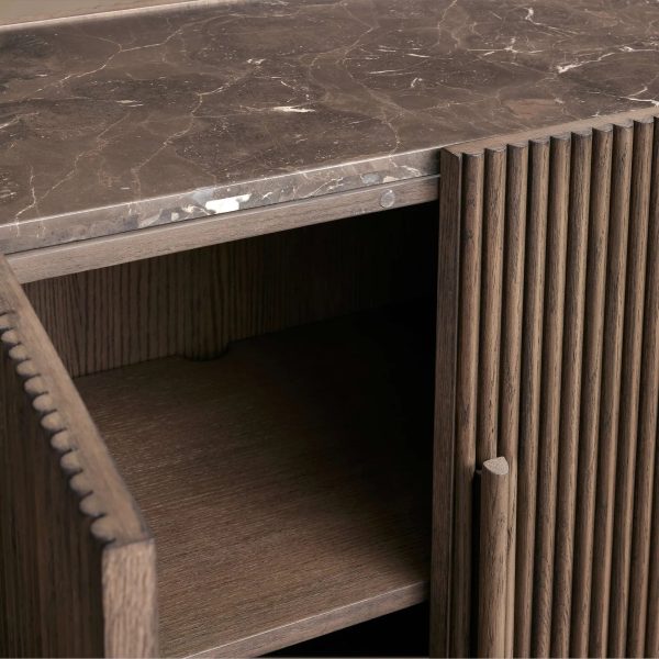 Astor Marble Top Sideboard Buffet Table Wood Living Room Entryways Cabinet Reeded Detailing - Image 6
