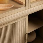 Coventry Reeded Detailing Glass Tall Display Cabinets White Oak Dining Room Side Cabinet with LED Lighting - Image 4