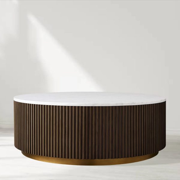 Finnley Round Coffee Table Stone Top Sofa Center Tea Table with Brass Base - Image 8