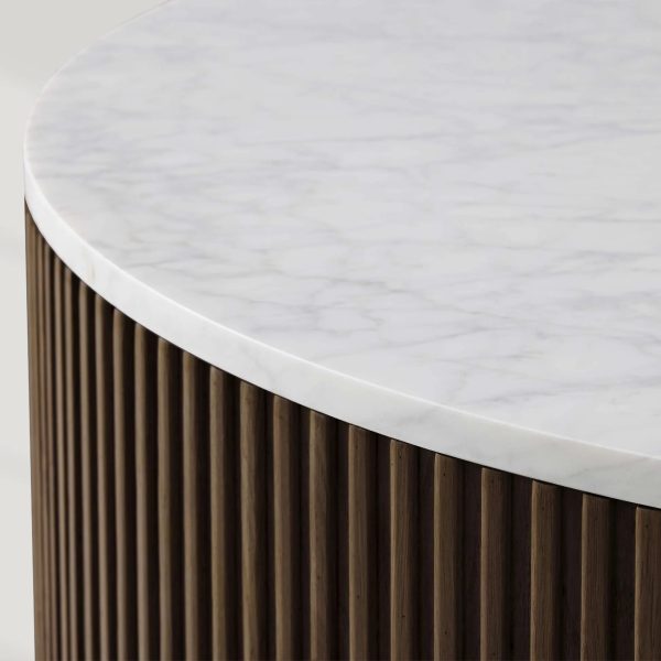 Finnley Round Coffee Table Stone Top Sofa Center Tea Table with Brass Base - Image 9