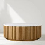 Finnley Round Coffee Table Stone Top Sofa Center Tea Table with Brass Base - Image 5