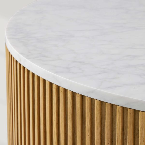 Finnley Round Coffee Table Stone Top Sofa Center Tea Table with Brass Base - Image 6