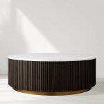 Finnley Round Coffee Table Stone Top Sofa Center Tea Table with Brass Base - Image 12
