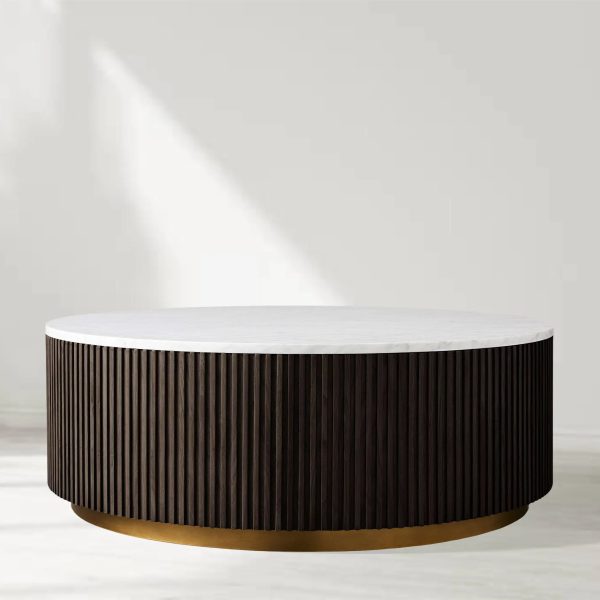 Finnley Round Coffee Table Stone Top Sofa Center Tea Table with Brass Base - Image 12