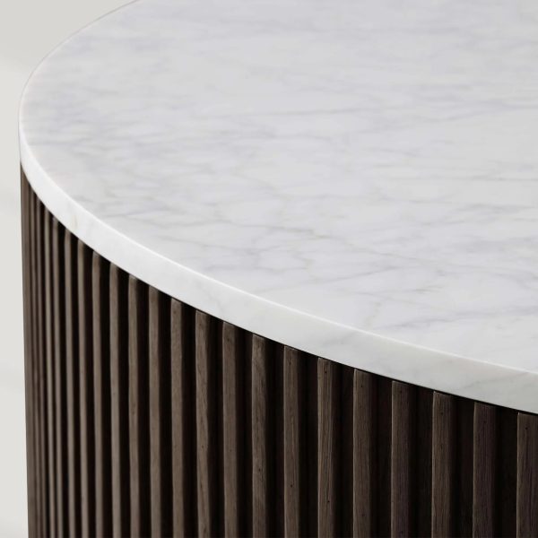 Finnley Round Coffee Table Stone Top Sofa Center Tea Table with Brass Base - Image 13