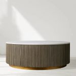 Finnley Round Coffee Table Stone Top Sofa Center Tea Table with Brass Base - Image 10