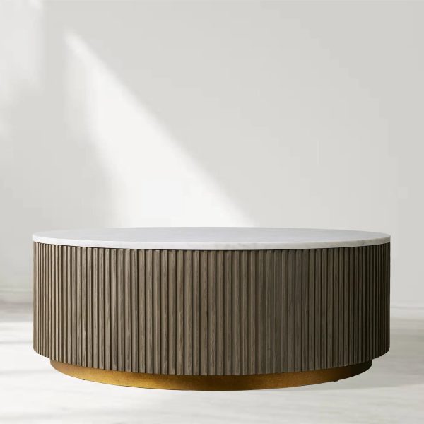Finnley Round Coffee Table Stone Top Sofa Center Tea Table with Brass Base - Image 10