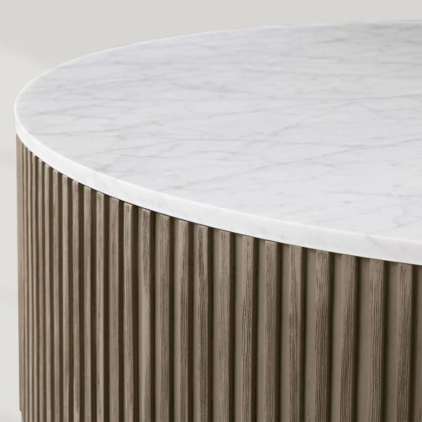 Finnley Round Coffee Table Stone Top Sofa Center Tea Table with Brass Base - Image 11