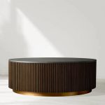 Finnley Round Coffee Table Stone Top Sofa Center Tea Table with Brass Base - Image 18