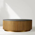 Finnley Round Coffee Table Stone Top Sofa Center Tea Table with Brass Base - Image 14