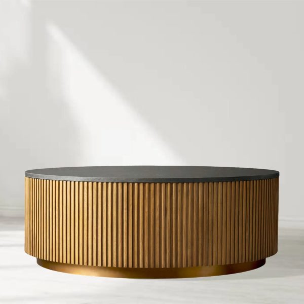 Finnley Round Coffee Table Stone Top Sofa Center Tea Table with Brass Base - Image 14