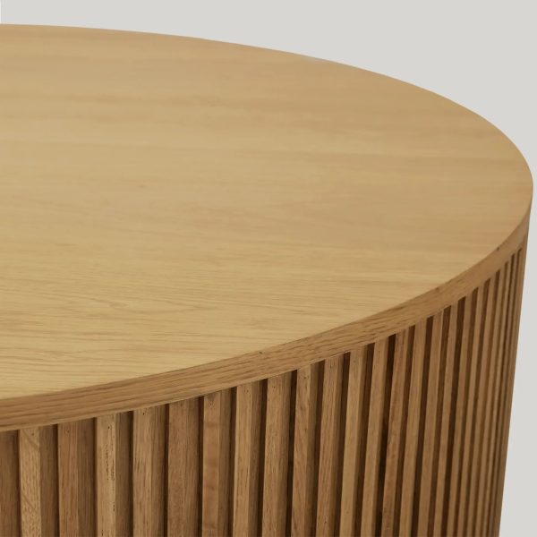 Finnley Round Wood Coffee Table Modern Sofa Center Tea Table with Reeded Detailing - Image 5