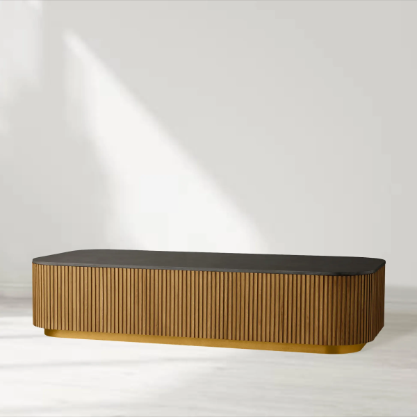 Finnley Solid Wood Coffee Table Stone Top Sofa Center Tea Table - Image 8