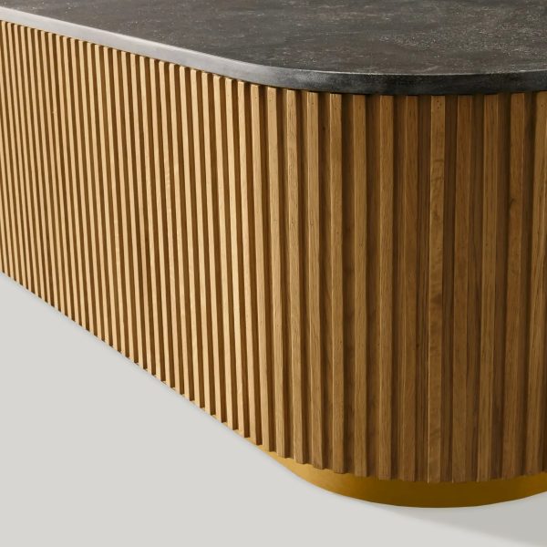 Finnley Solid Wood Coffee Table Stone Top Sofa Center Tea Table - Image 9