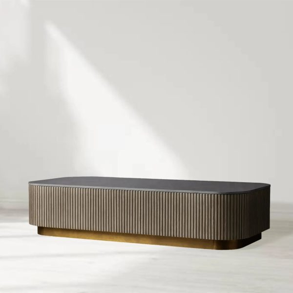 Finnley Solid Wood Coffee Table Stone Top Sofa Center Tea Table - Image 12