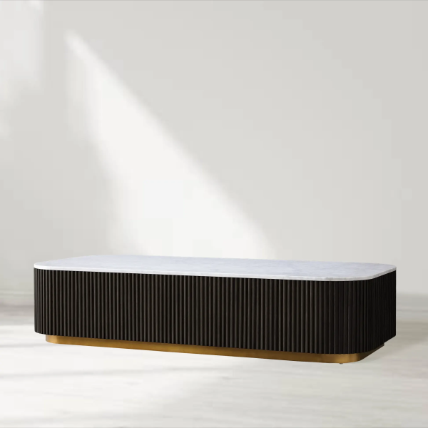 Finnley Solid Wood Coffee Table Stone Top Sofa Center Tea Table - Image 5